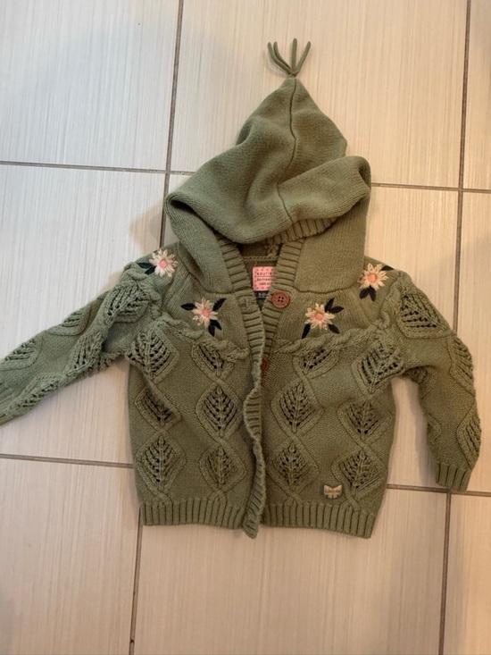 Souris Mini Other - Souris Mini 9-12M Green Knit Cardigan Hoodie Embroidered Floral Sweater